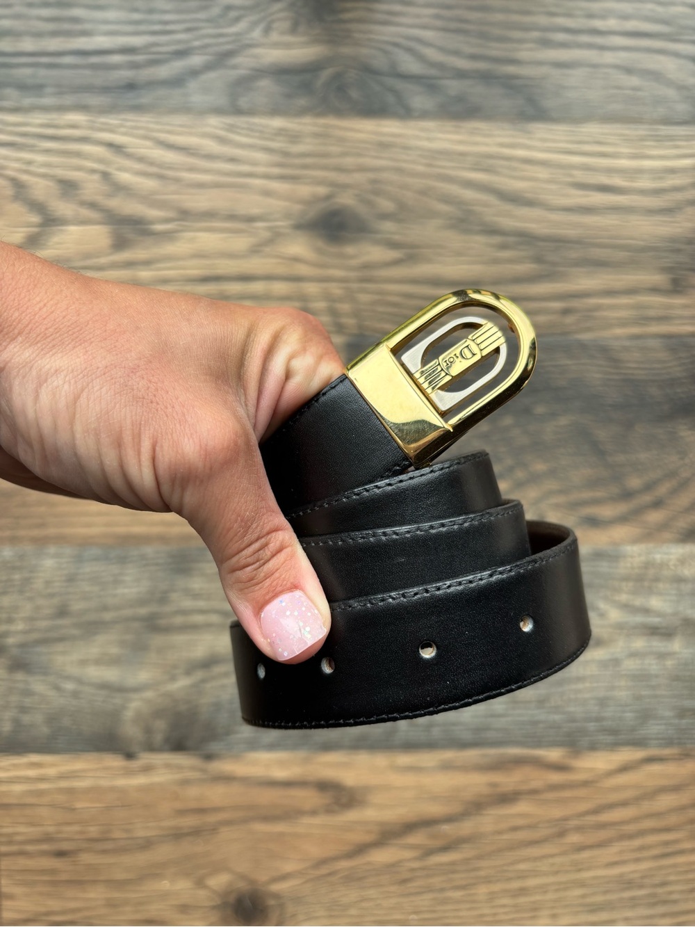 Vintage Dior Black and brown Leather reversible Belt with Gold  Buckle